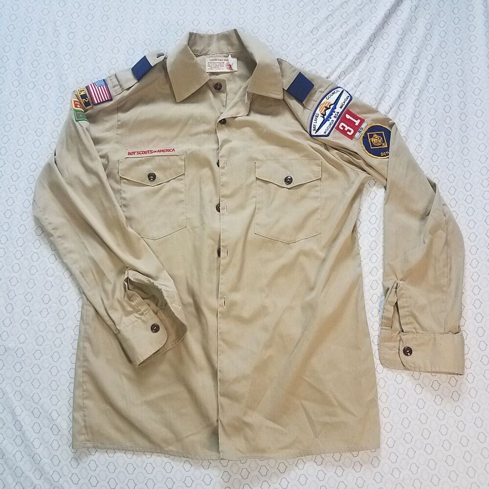 Vintage Boy Scouts Of America Den Leader Shirt Costume w/ Patches Adult Medium